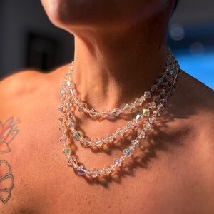 Vintage Elegant Multicolor Crystal Necklace and Earring Set - Aurora Borealis